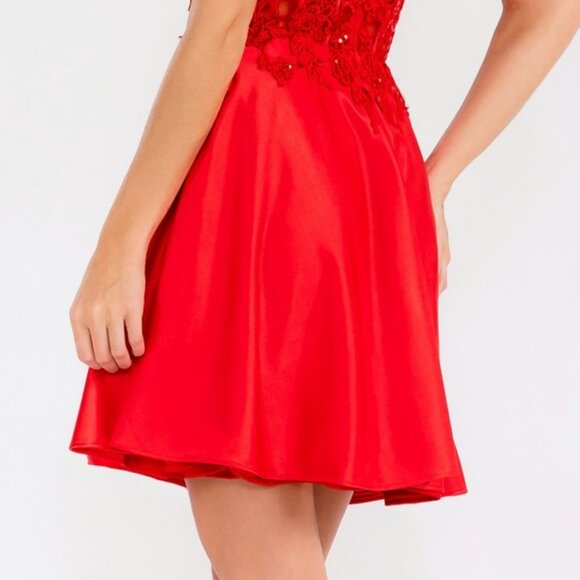 NEW FORMAL SLEEVELESS A-LINE SEQUINS EMBELLISHED SATIN DRESS W/ V-NECK JT940R - Picture 9 of 9